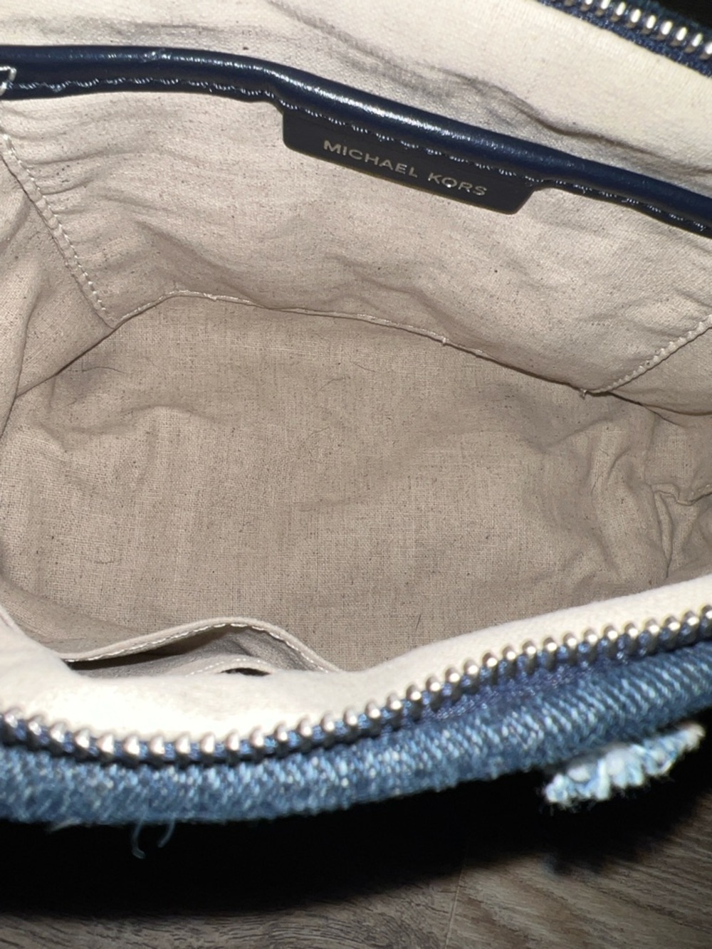 Michael Kors Dark Denim Tote with Light Blue Floral matching clutch - Picture 7 of 7